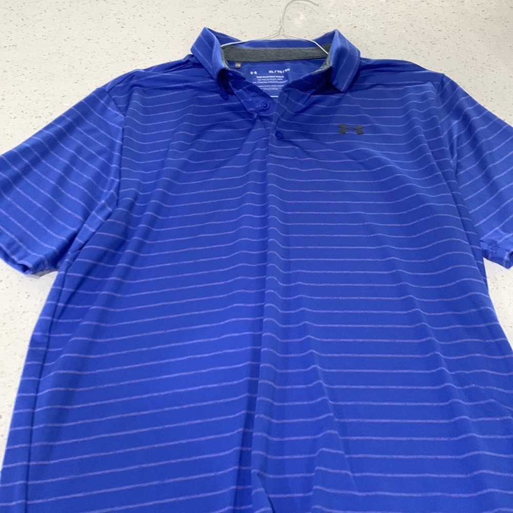 XL Under Armor Playoff Polo Blue with Grey Stripes never worn